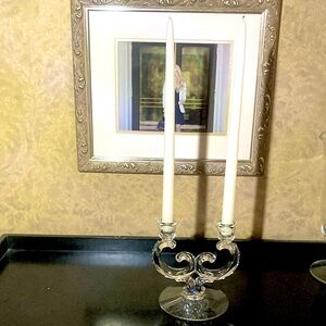 Beautiful Crystal double Candlestick with White/Ivory Candles
